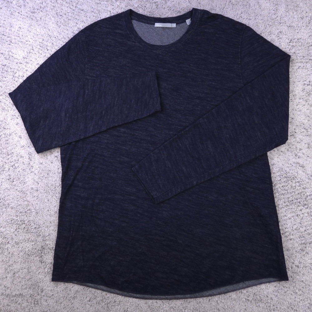 Vince Shirt Mens XL Wool Blend Brushed Long Sleeve Crew Neck Tee Navy Blue EUC